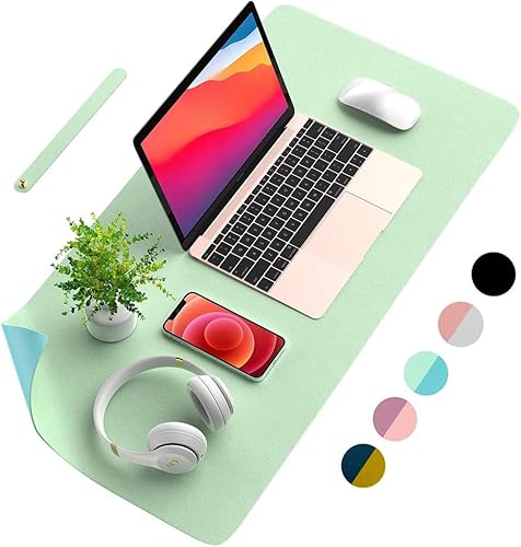 Protector de escritorio de cuero, alfombrilla de escritorio de cuero de doble cara, alfombrilla de mouse grande, organización de escritorio y