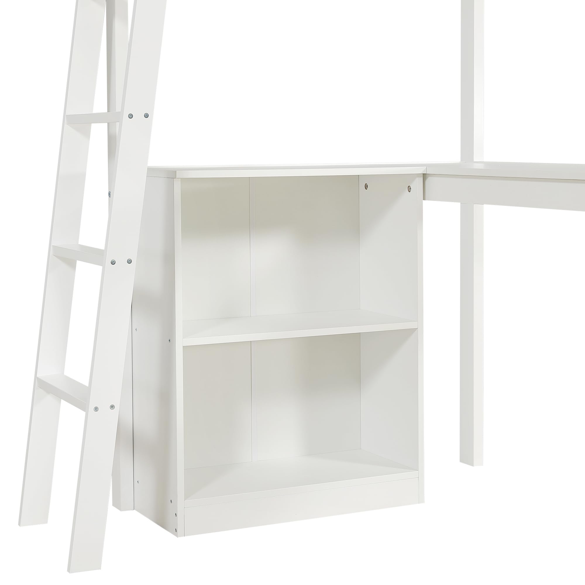 SUKY Cama Alta 90x200 cm con Estante de Almacenamiento y Barandilla de Seguridad