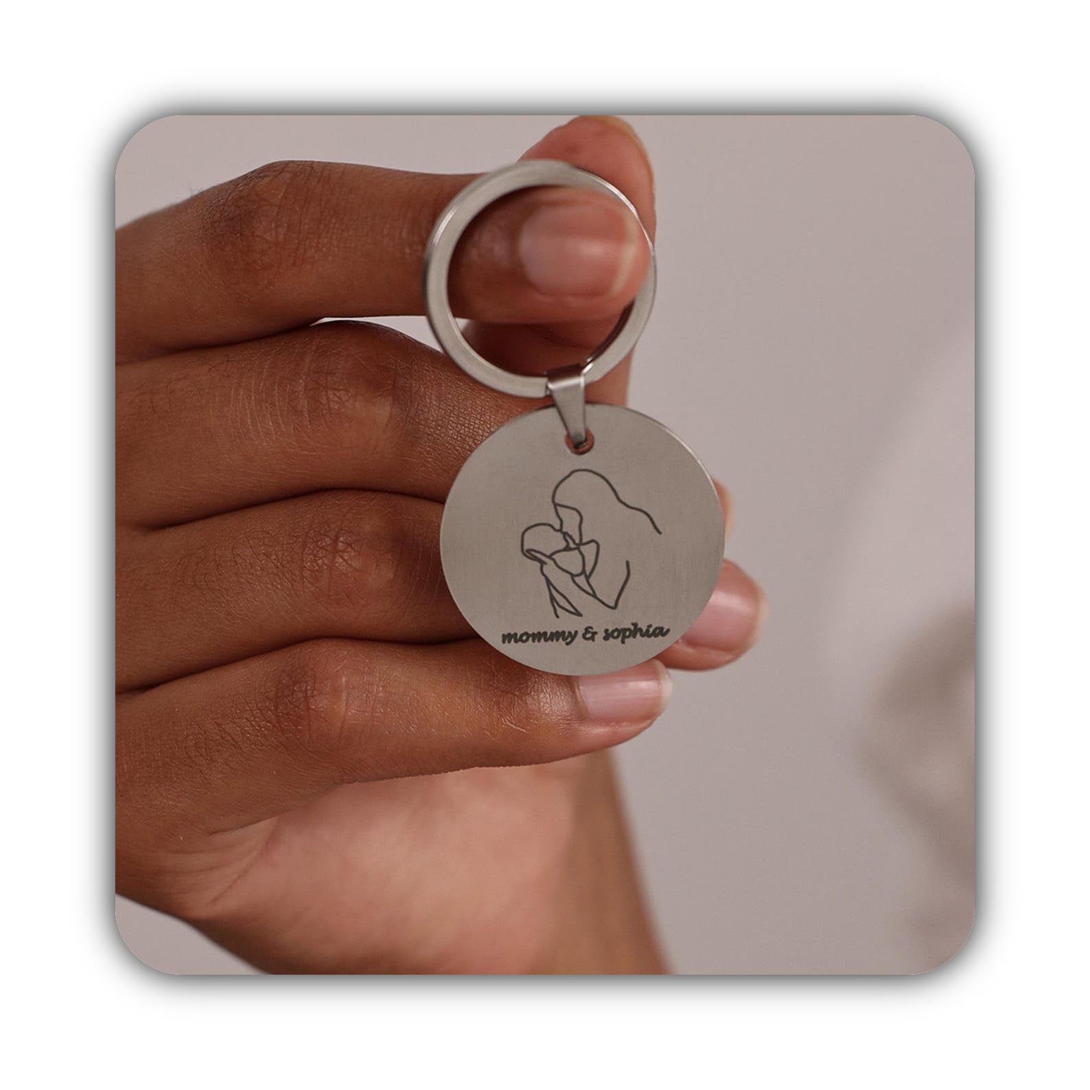 Aniversario grabado a mano grabado mamá y bebé llavero