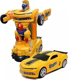 Carro Vira Robo Som Luz Carrinho BMW BRANCO Brinquedo Menino Pilha Cor CAMARO AMARELO - TYDA (CAMARO AMARELO)