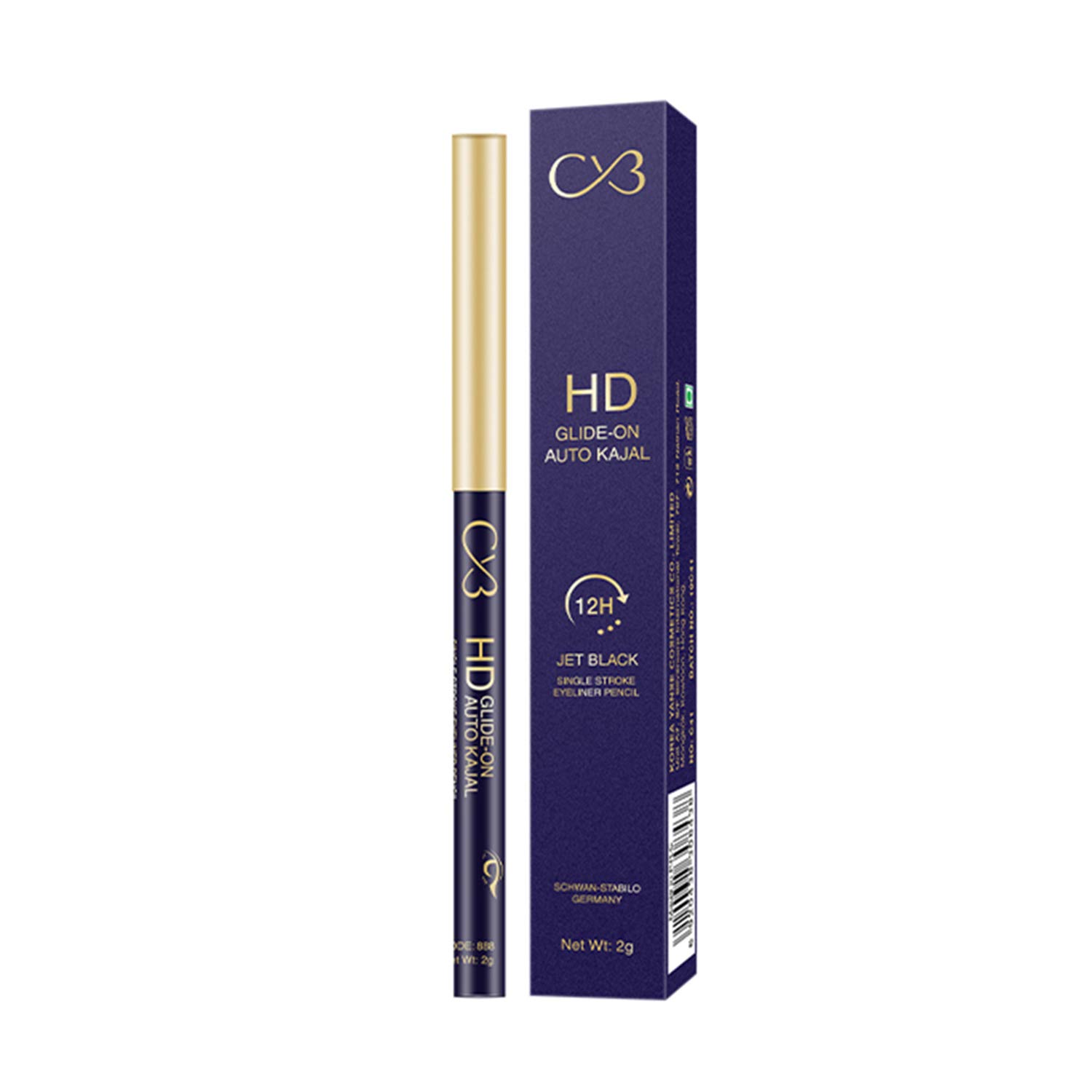 CVB C41 HD Glide-On Auto Kajal for Waterproof Non-Stop Wear, Single Stroke Eyeliner Pencil 2g, | Jet Black | Non-Smudging
