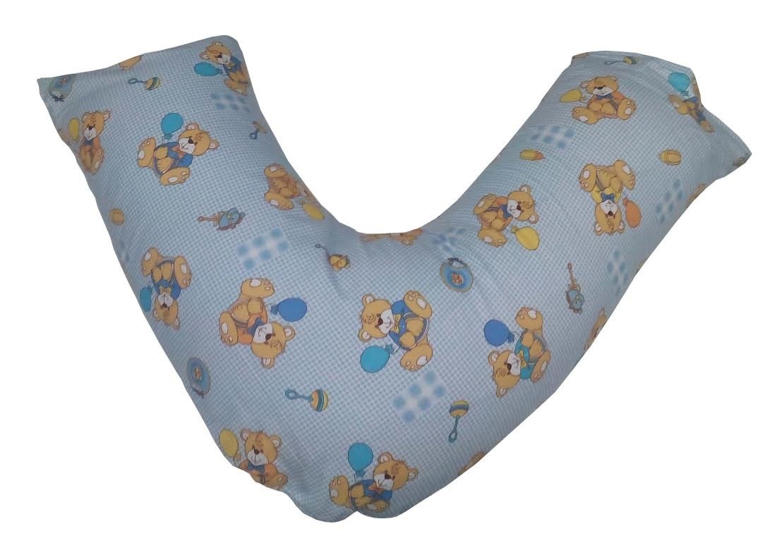 Rayyan Linen Balloon & Teddy Bear Blue Percale Brown V Shape Pillowcase For Back & Neck Support, Orthopedic, Pregnancy, Maternity, Nursing, Feeding, Relaxing Etc (Printed V Shape Pillowcase Only)