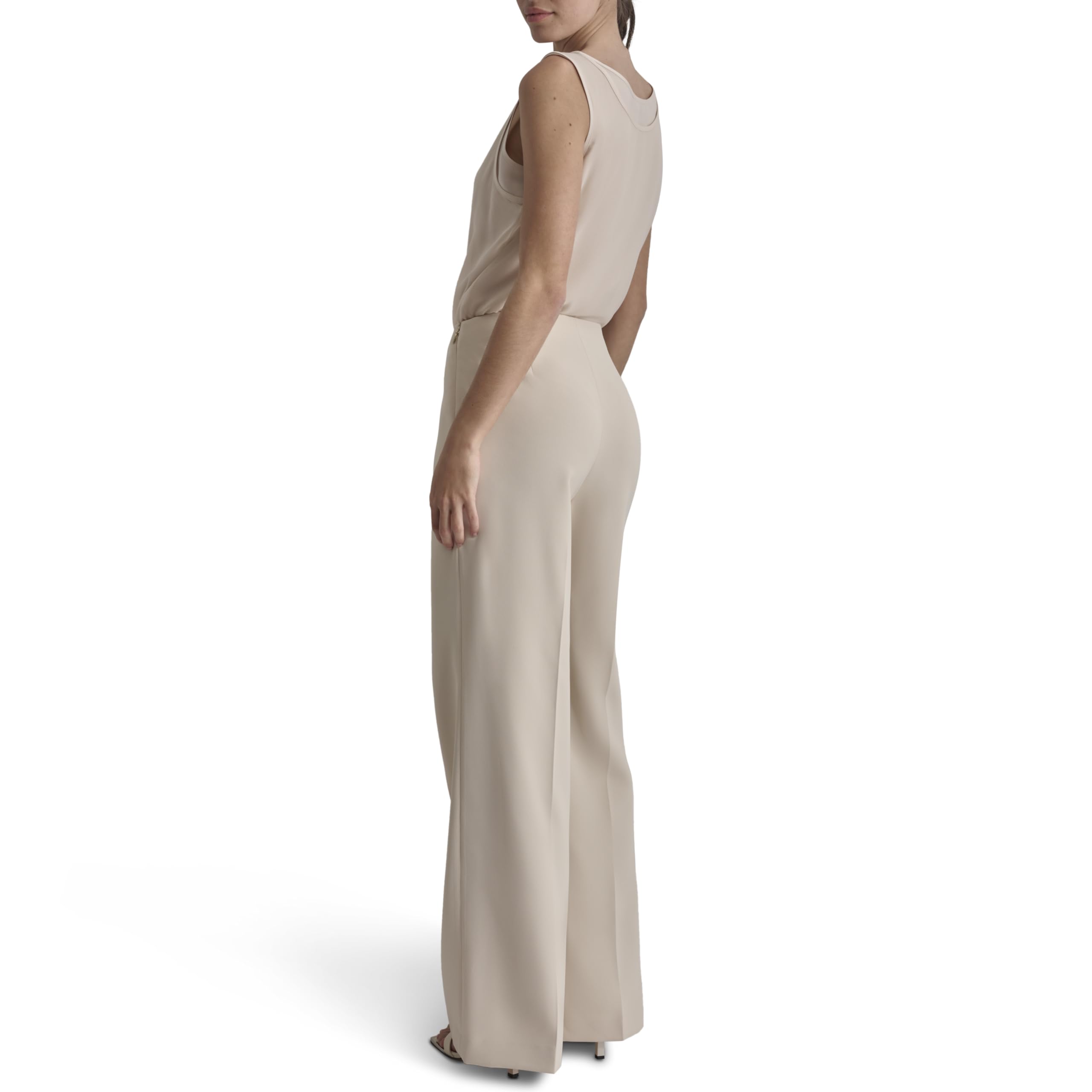 DKNY Sleeveless Pleated Top with Tie Neck Blusas Mujer