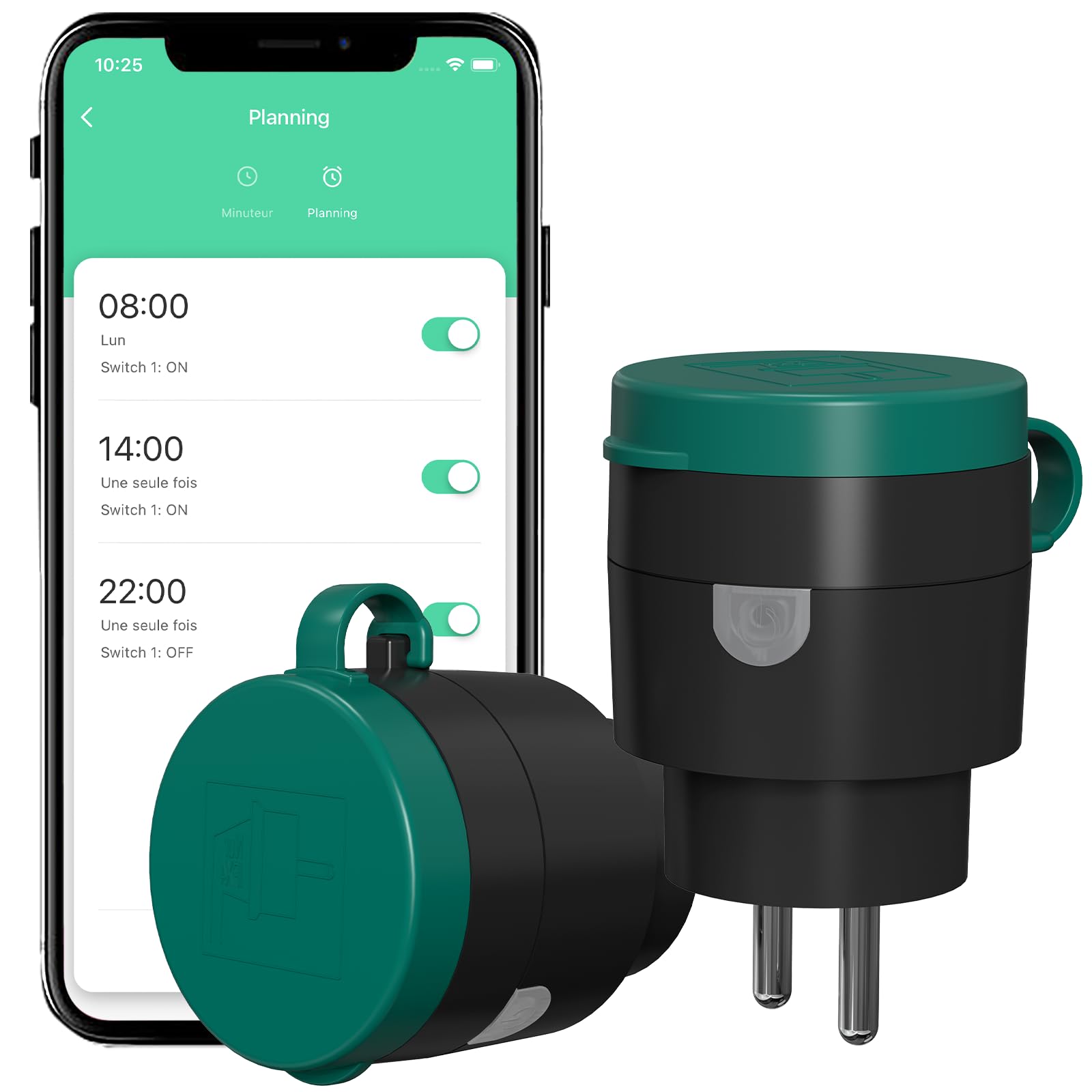 Enchufe conectado WiFi 10A, enchufe inteligente impermeable compatible con Alexa & Google Home, función temporizador, impermeable para IP44 exterior, 2 paquetes