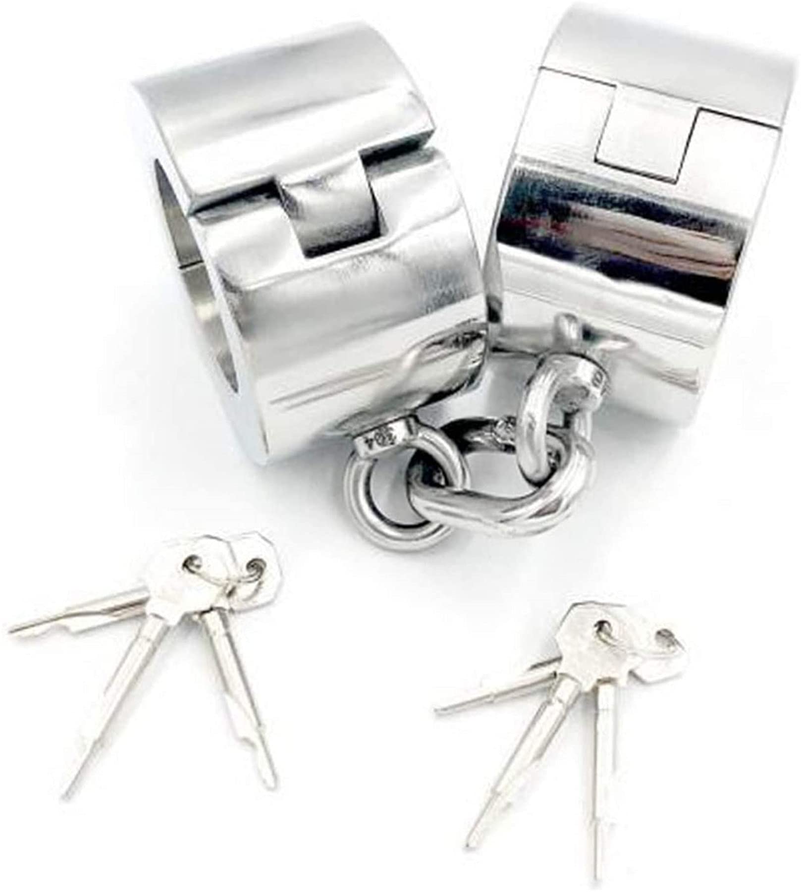 Super Schwer Edelstahl 6cm Hohe Handschellen, 5.5cm/6cm Runden Handcuffs Erotik Bondage Handfesseln Restraint Flirten Sklaven Fetisch Handgelenk Sex Spielzeug für Männer Frauen,Male 6cm,Silber