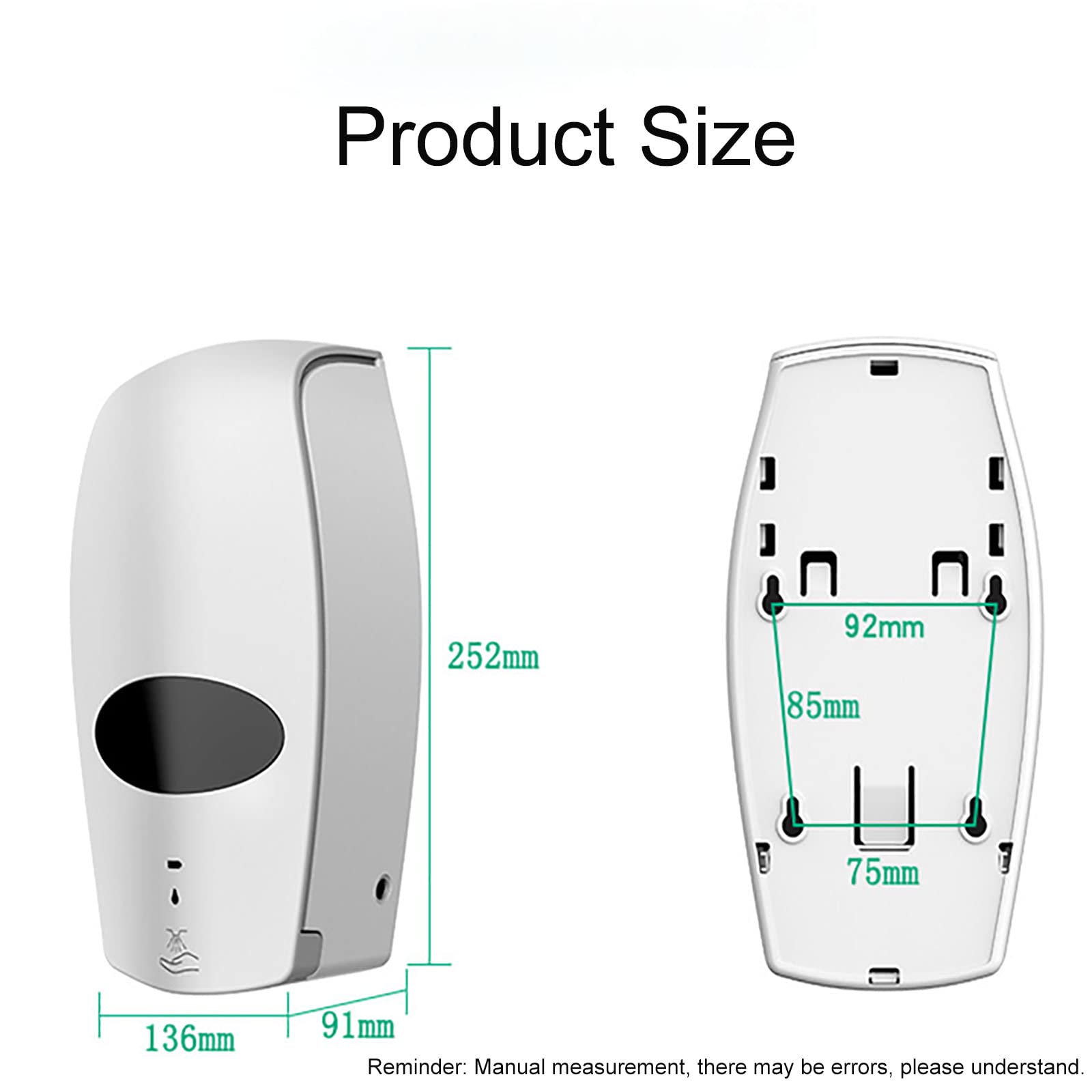 Dispenser automatico di disinfettante per le mani a parete, dispenser di sapone senza contatto commerciale, dispenser a mani libere con sensore ricaricabile per cucina, hotel, scuola, ristorante (gel)