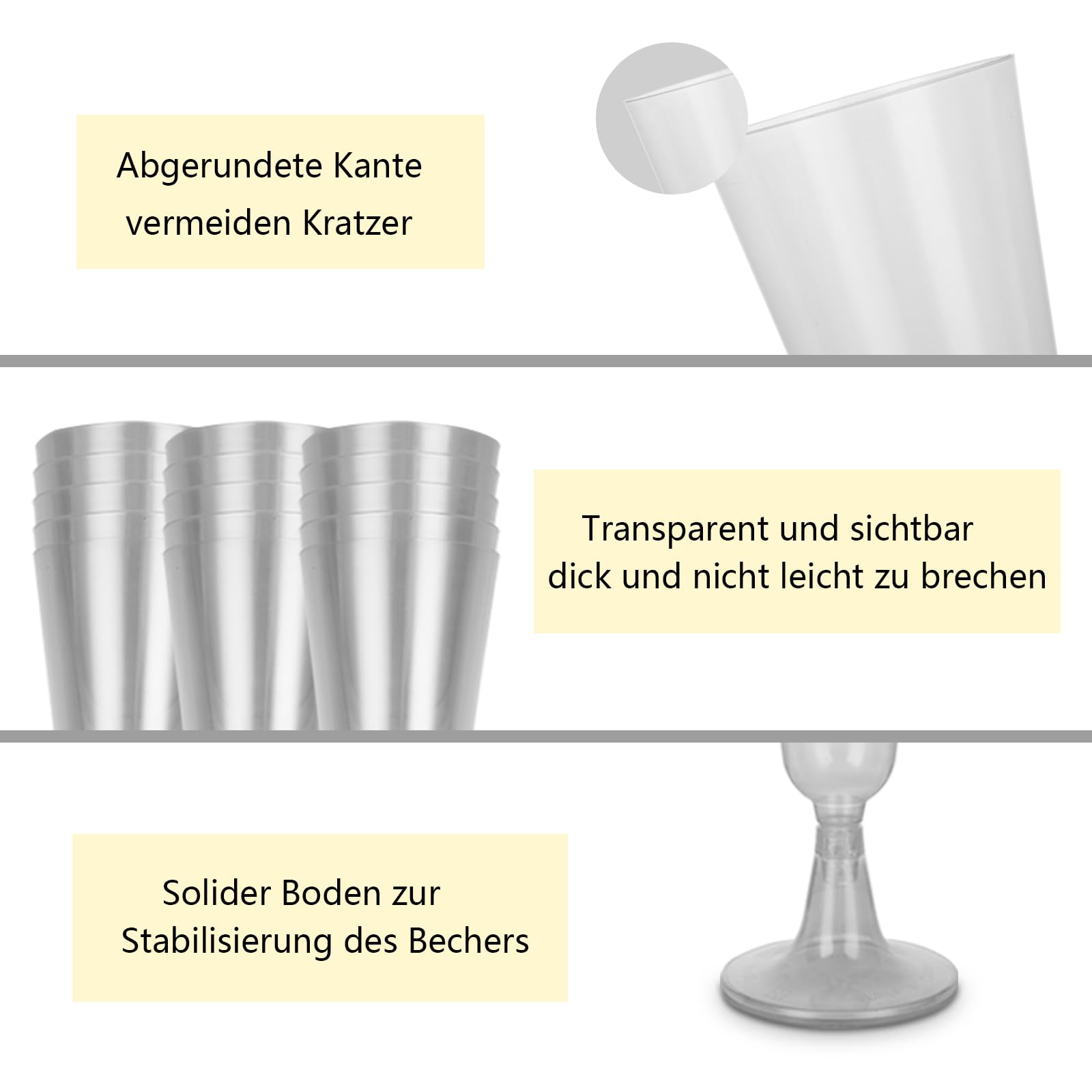 JMIATRY 100 Stück Sektgläser Plastik 150 ML Sektgläser Kunststoff Champagner Gläser Weingläser Plastik für Hochzeiten, Partys, Abendveranstaltungen