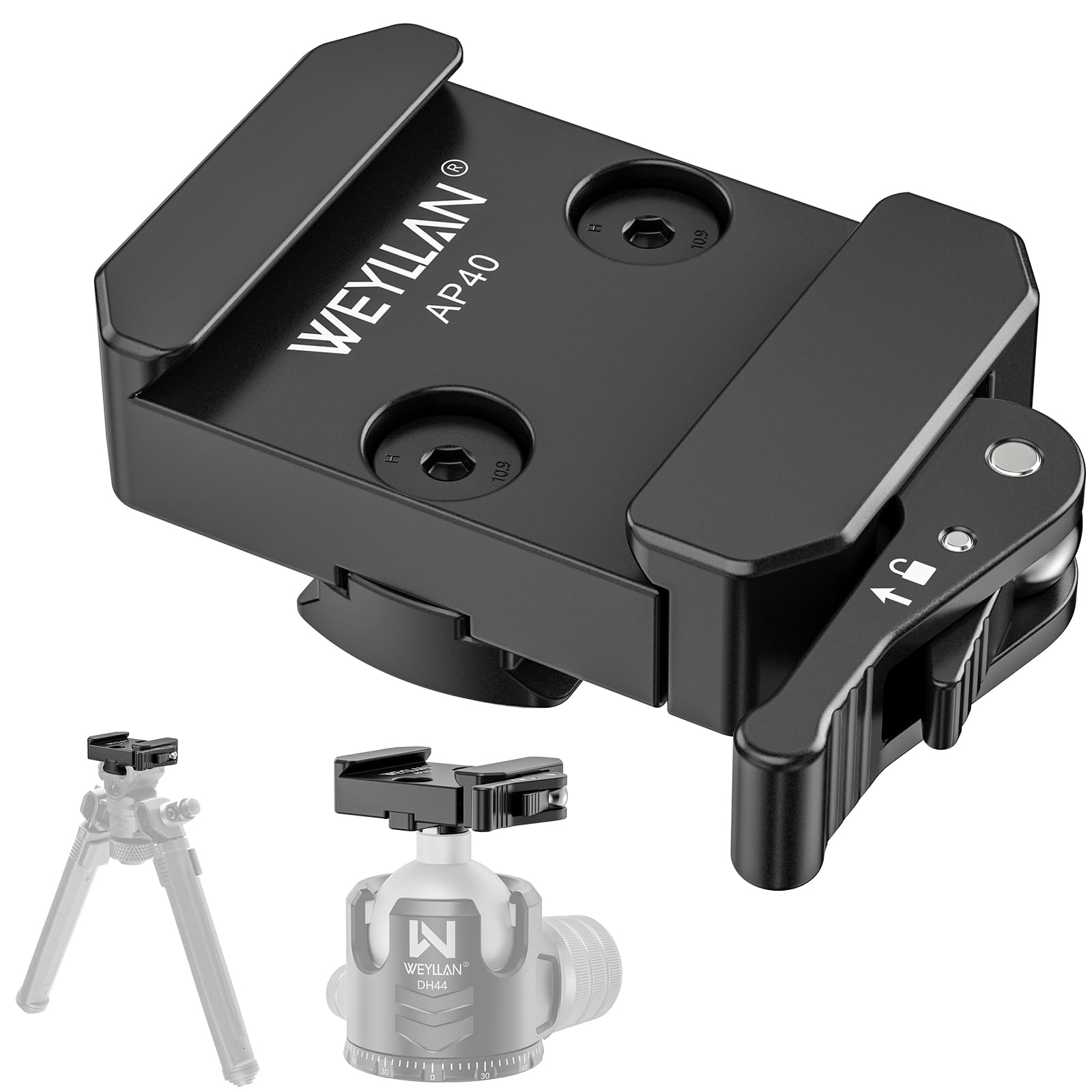 WEYLLAN AP40 picatinny to arca adapter con leva di rilascio, con un adattatore a testa sferica e una slitta picatinny standard a 3 fessure, per teste a sfera treppiedi