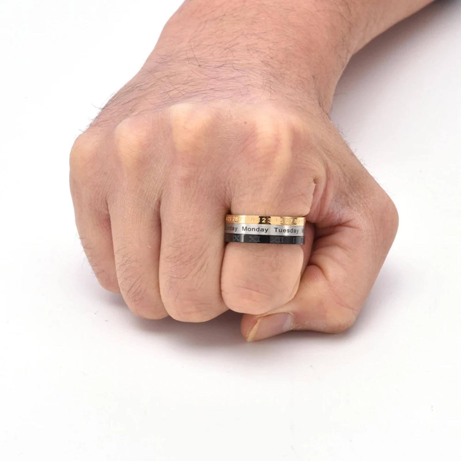 Ring Ringe Damen Bijouterie Herren Herren-Ring Mit Drehbaren Römischen Ziffern, Kalender, Datum, Schmuck, Verstellbares Band Für Den Täglichen Gebrauch, Modern