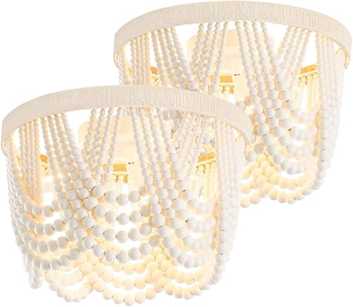 Candelabro bohemio con cuentas de madera, lámpara de techo empotrada, lámpara de techo antigua de yute con cuentas de madera de granja, accesorio