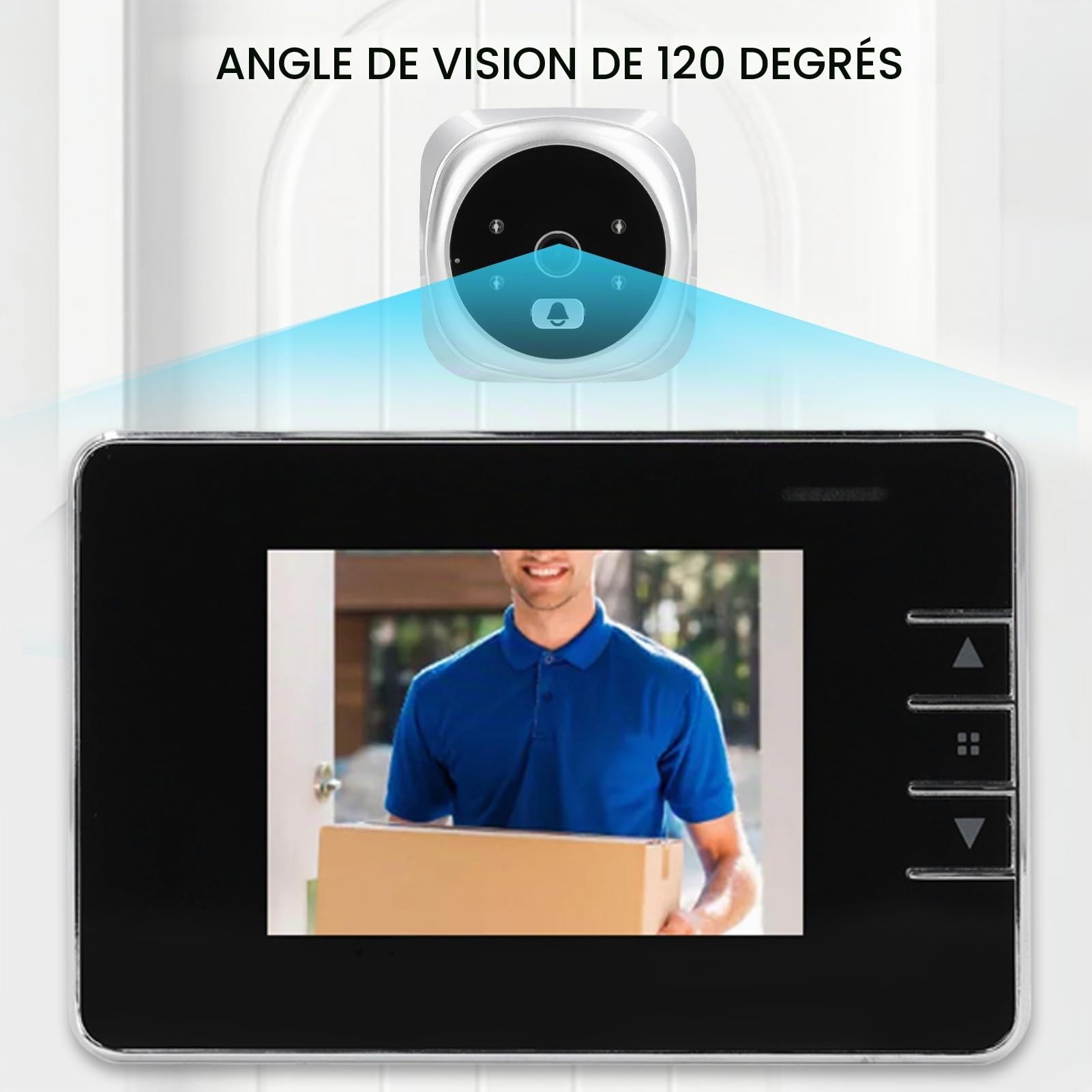 Caméra de Visualisation de Judas de Porte, Sonnette Visuelle Grand Angle 120 °, Interphone Bidirectionnel, Caméra Vidéo Intelligente, Vision Nocturne HD