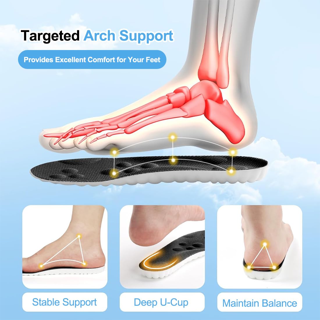 Plantillas Memory Foam para Deporte, Trabajo y Uso Diario - Ortopédicas Transpirables Amortiguadoras 43-44