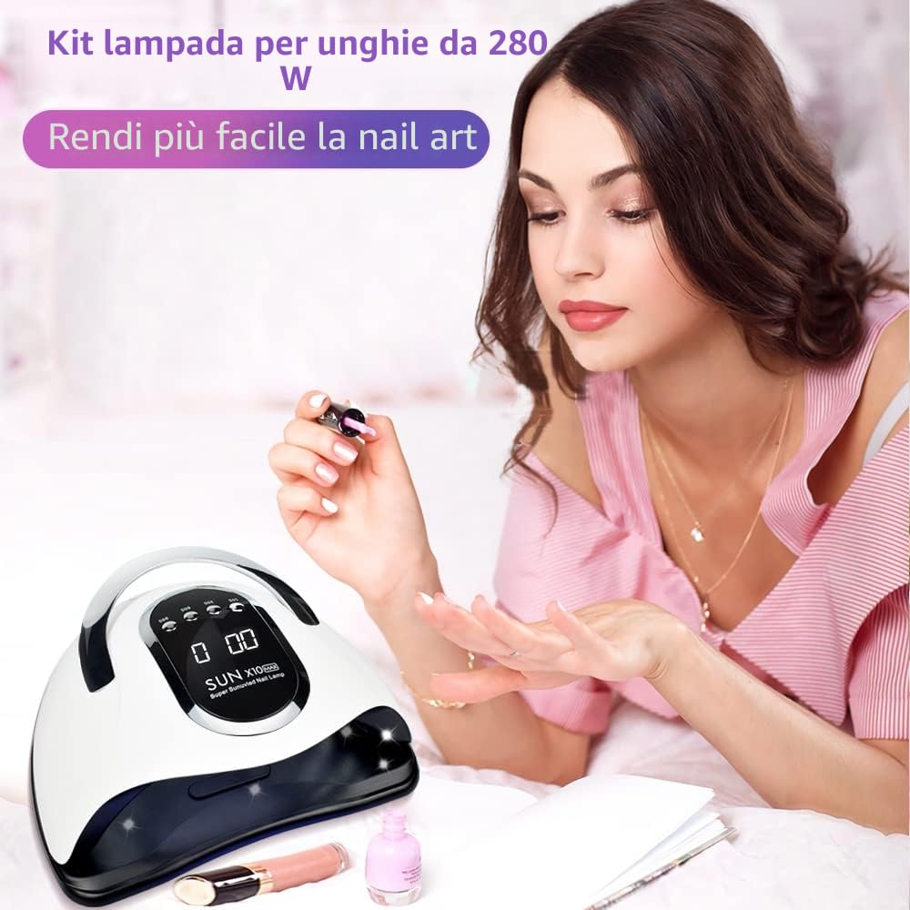 lampada UV LED per unghie, 280W asciugatura rapida con sensore automatico a 66 LED, essiccatore per unghie portatile | 4 impostazioni timer | spazio più grande | un regalo speciale per nail art