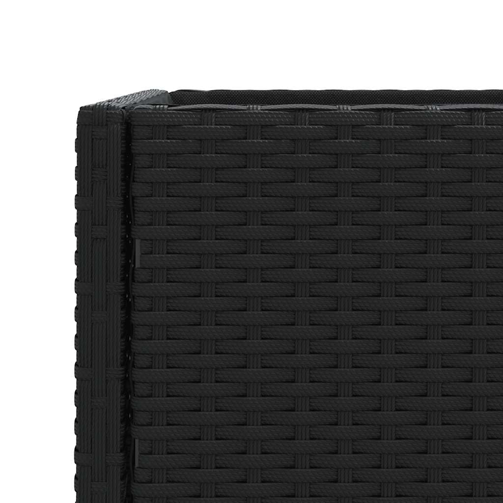 Jardinera de ratán de polietileno negro con estante, 90 x 40 x 75 cm, estructura de acero resistente a la intemperie, para balcón, terraza, jardín, con bolsa de fieltro y almacenamiento