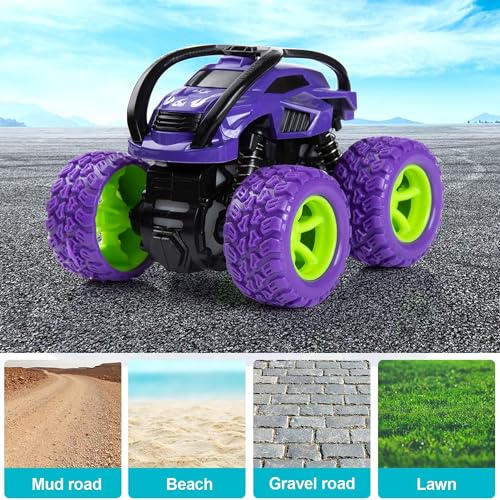 Image of Kidology Mini Monster Trucks Toy for Kids Age 3+ Years- Friction-Powered Racing Cars, Pull Back 360 Rotating Off-Road Vehicles, Inertia Trucks for Kids, Gift for Boys | Set of 4