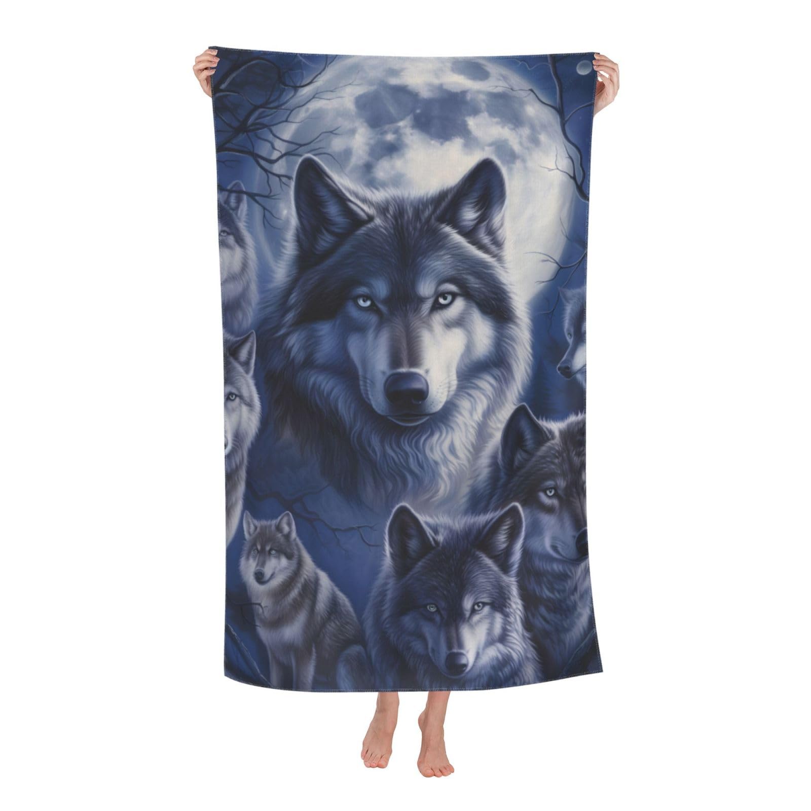 HLBSDM Wolf Moon Beach Towel Mystical Night Sand Free Microfiber Bath Towel Ultra Soft Quick Dry Pool Towel Absorbent Towel Lightweight Towel Gifts for Outdoor Bathroom Swimming Decor 31inx51in