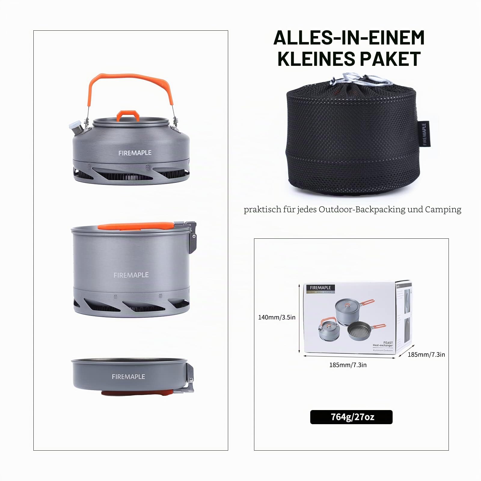 Fire-Maple Feast Series Camping-Kochgeschirr-Set | Outdoor-Kochset mit Topf, Wasserkocher, Pfanne, Schalen und Spatel | Premium-Konstruktion | Ideales Chaos-Set für Rucksackreisen, Wandern, Auto-Camping und Notfall