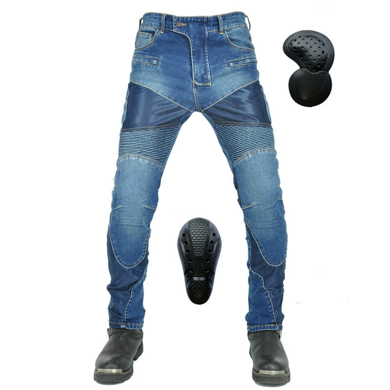 Jeans Moto,Pantaloni Da Moto Da Uomo,Uomo Moto Biker Jeans Rinforzato Protezione Pantaloni Linning Includono Armature (blu,S)