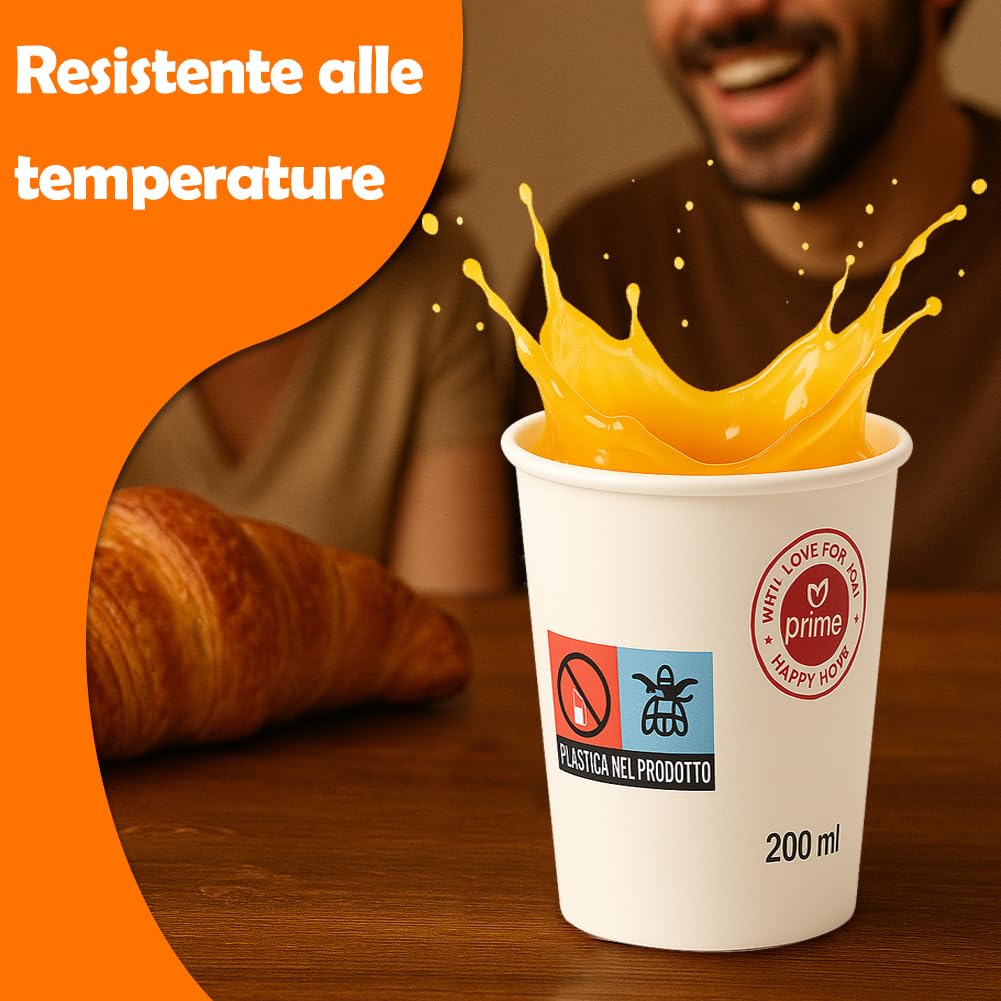 BAKAJI 1000 Bicchieri Monouso Capacità 200 ml per Acqua Bibite Calde e Fredde, Tazza in Carta Usa e Getta Riciclabili x Hotel, B&B, Casa, Feste ed Eventi, Biodegradabili e Ecosostenibili (Bianco)