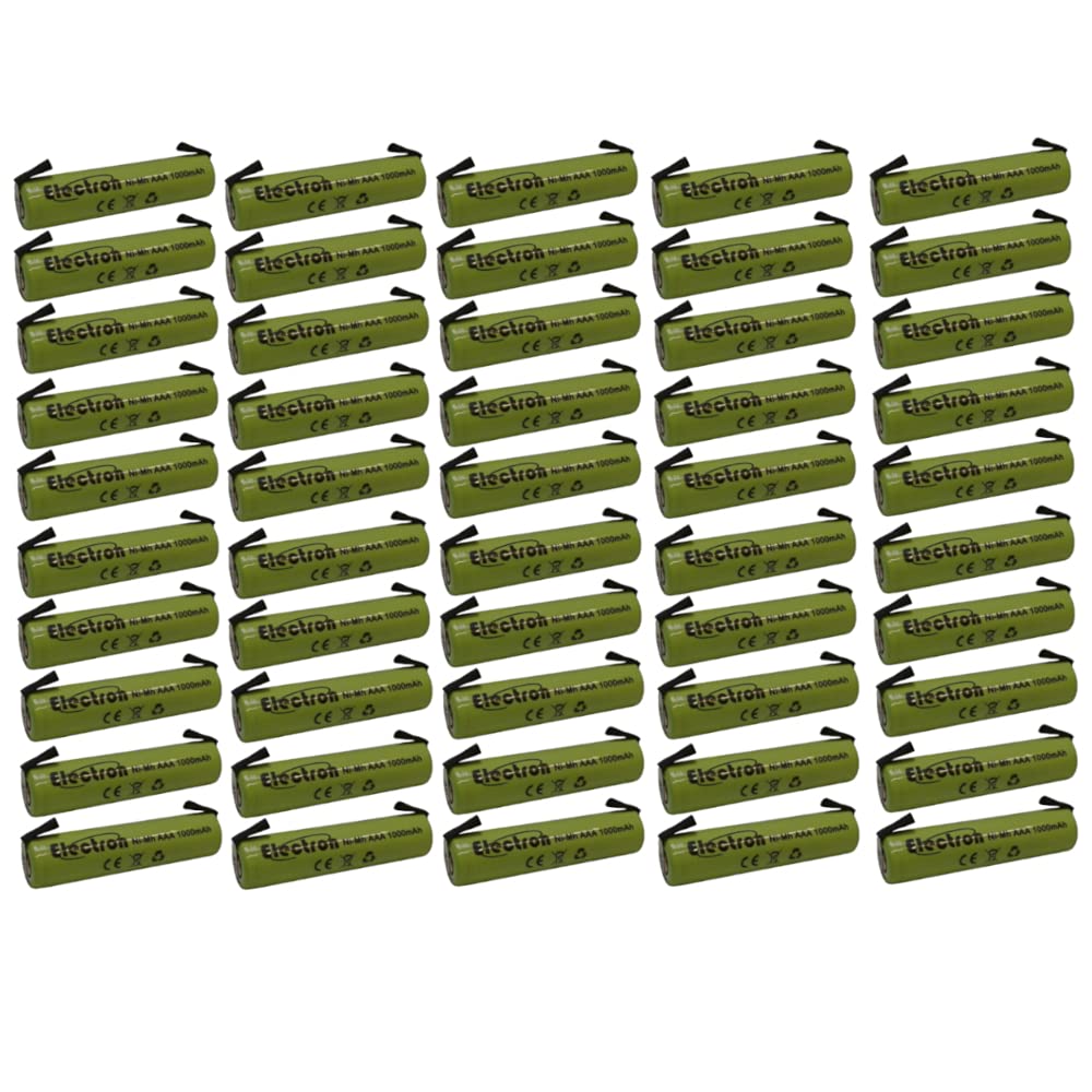50x Batteria ricaricabile Ni-Mh Ministilo AAA 1,2V 1000mAh 1Ah con linguette lamelle terminali a saldare per pacco pacchi batteria 45x11mm 11x45mm