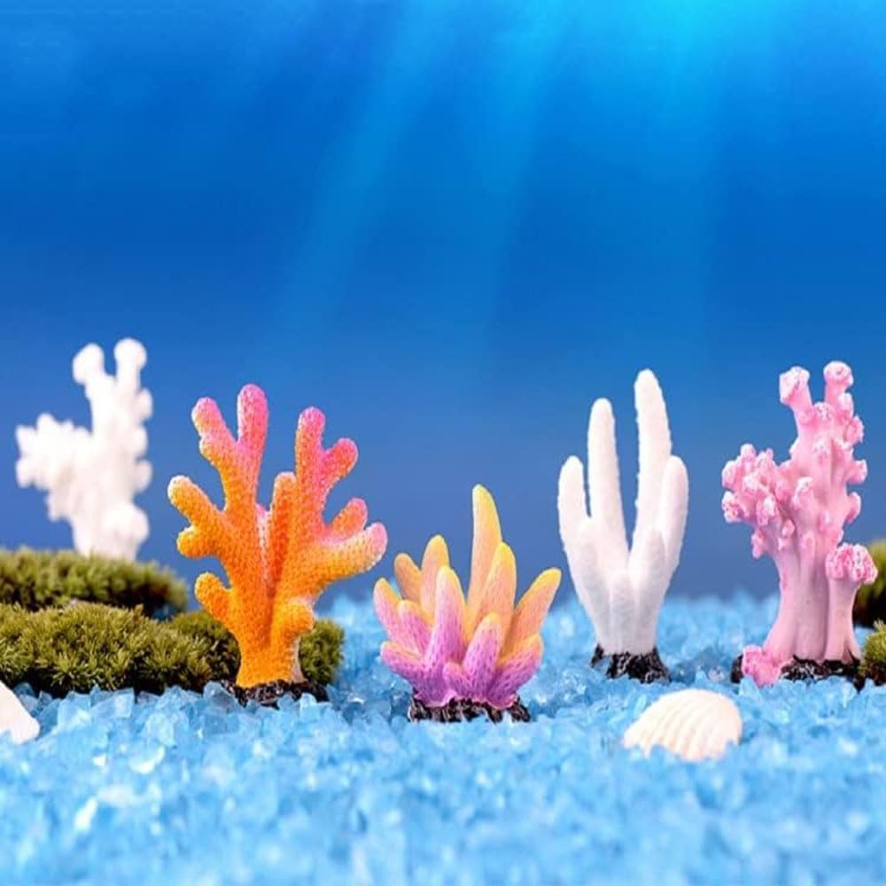 Mini Coraux Décoratifs pour Aquarium - Résine Imitation Naturelle - Décoration Fond Marin (Style Récif Corallien) Lot de 3