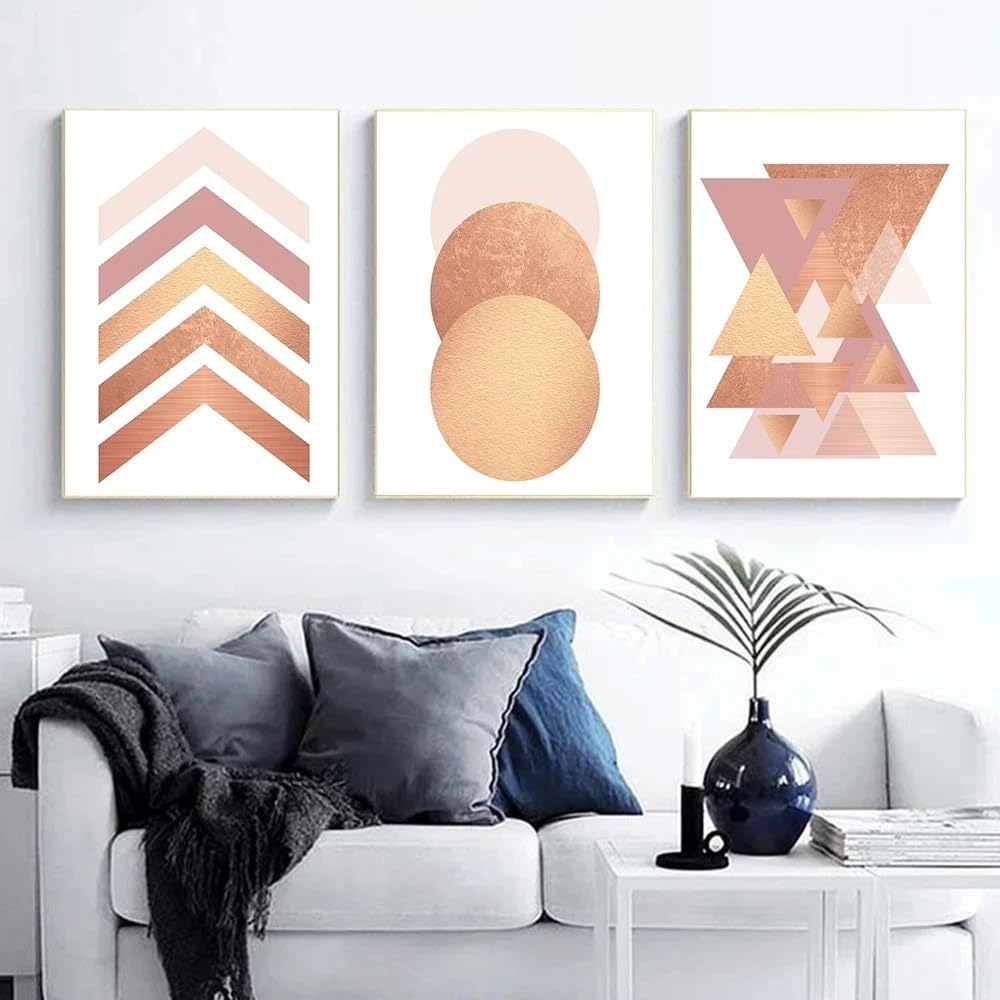 WUHBCZ Wall Posters-Geometric Circular Lines Wall Art Canvas Poster Blush Pink Abstract Prints Painting Modern Minimalist Pictures Living Room Office Home Decor-40 * 50cm/3PCS (No Frame)