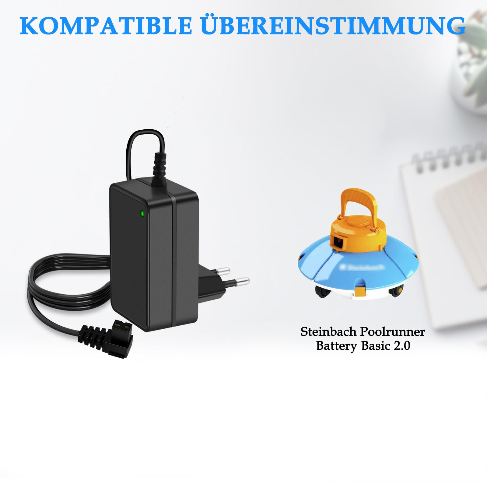 Ladegerät für Steinbach Poolrunner Battery Basic 2.0 Poolroboter 12,6V Netzteil Ladegerät Konstantstrom Konstantspannung mit Drehlicht Ladenetzteil