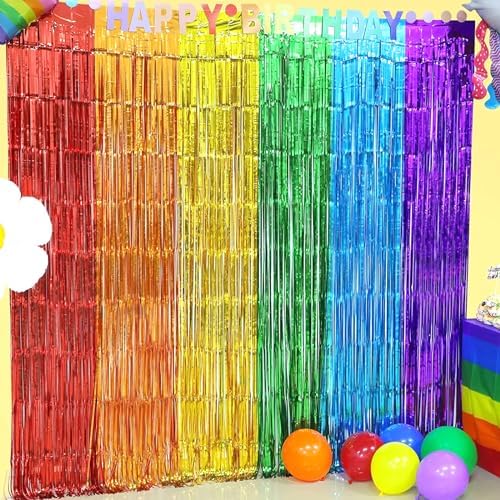 Halloween Bat Foil Fringe Curtains – 2 Pack Purple Green Orange Backdrop For Party Photo Booth, 3.3x6.6 Ft Each