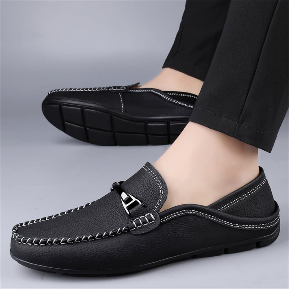 Mocasines casuales de piel auténtica para hombre, mocasines de vestir para uso diario, Black, 45 1/3 EU