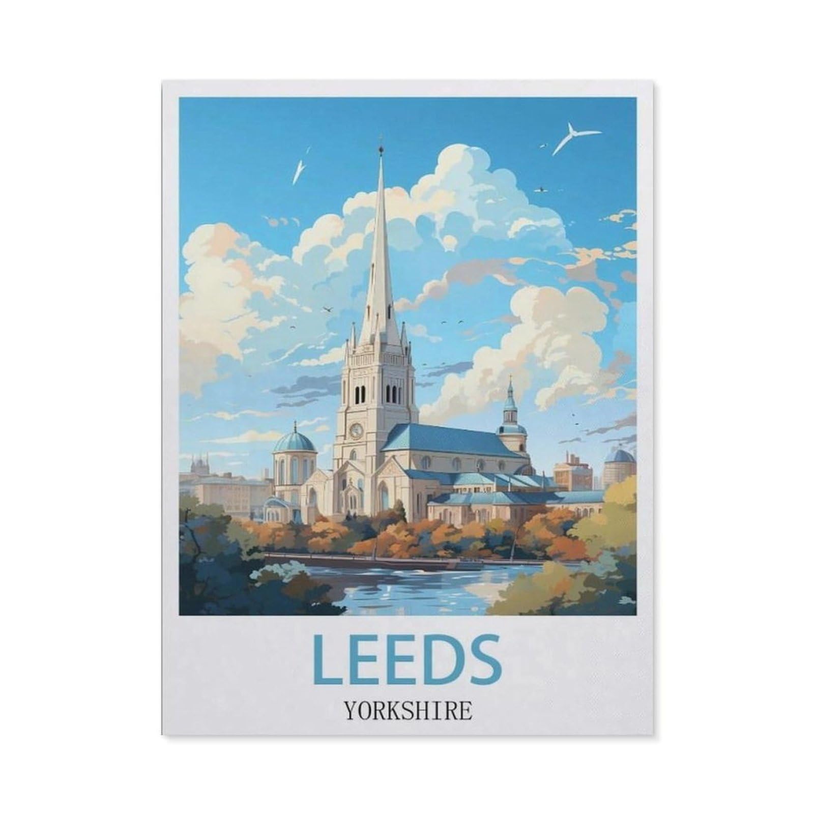 Beayodkp （50 X 60 Cm/19.68 X 23.62 Inches） 5D Diamond Painting，Leeds Yorkshire Vintage Travel Posters，Diamond Embroidery Cross Stitch-Cf39