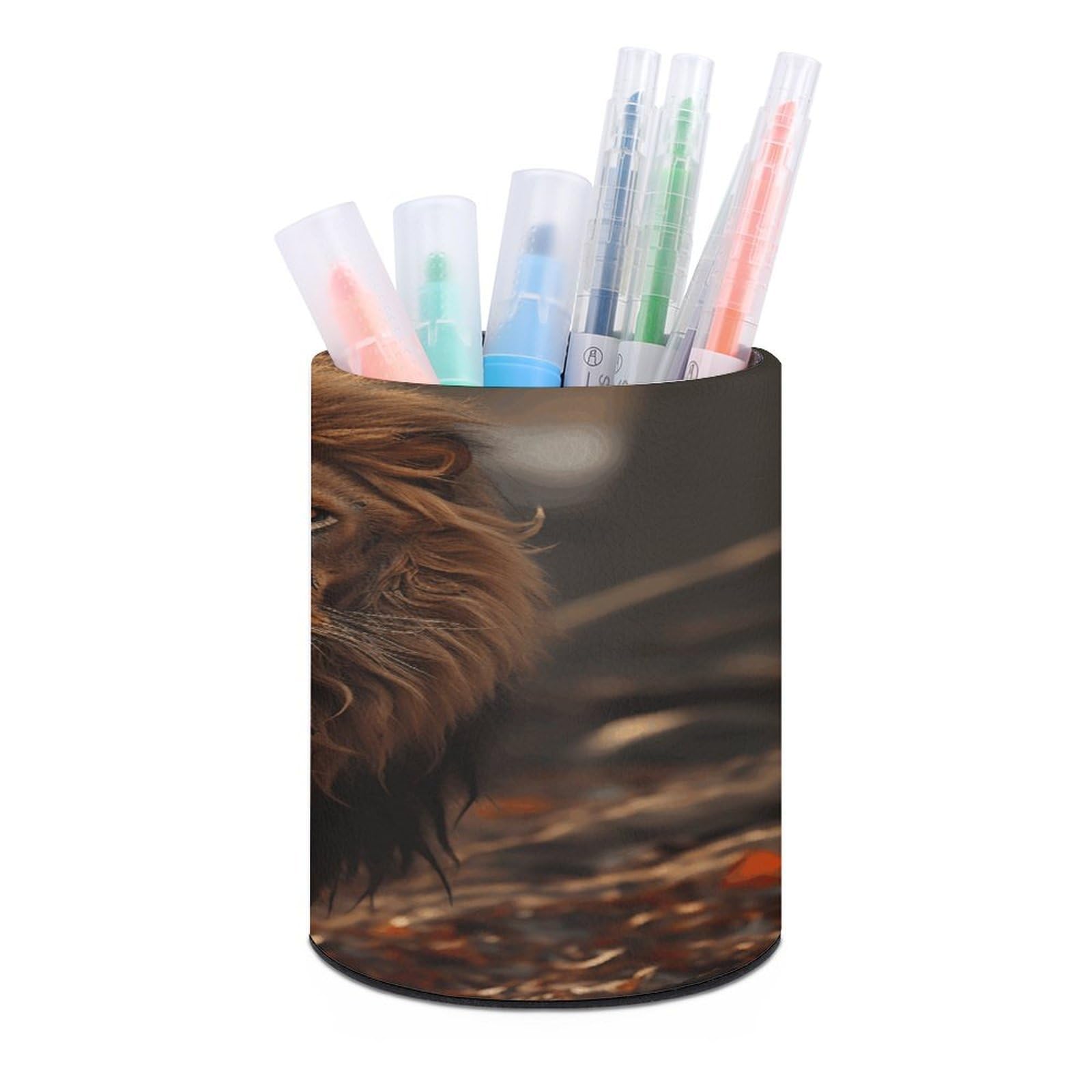 VstaDank Lion Image Pen Holder for Desk Makeup Brush Holders Stylish Pen Cup Cute Pencil Cup Round Pencil Holder Decor Brush Scissor Holders for Multifunctional Office Supplies
