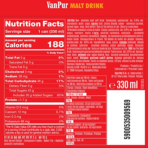 Van Pur Malt Drink , Pure Malta (0.0 % Alchol) 11.2 oz 24 Pack