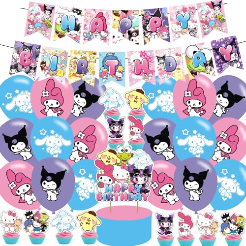 Cartoon birthday party supplies,Cute Anime party including cake caps, cupcake caps, flags, Latex Balloons, It is very suitable for birthday party supplies.