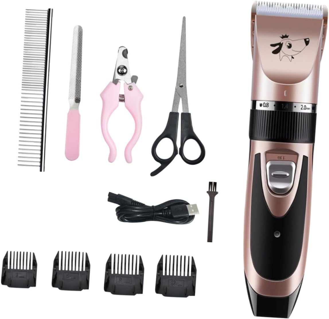 1Set Pet Hair Clipper Set Rechargeable Dog Grooming Kit with Removable Cutter Heads Easy Design Slip Grip for Trimming Pets Safely at Home Rose Gold