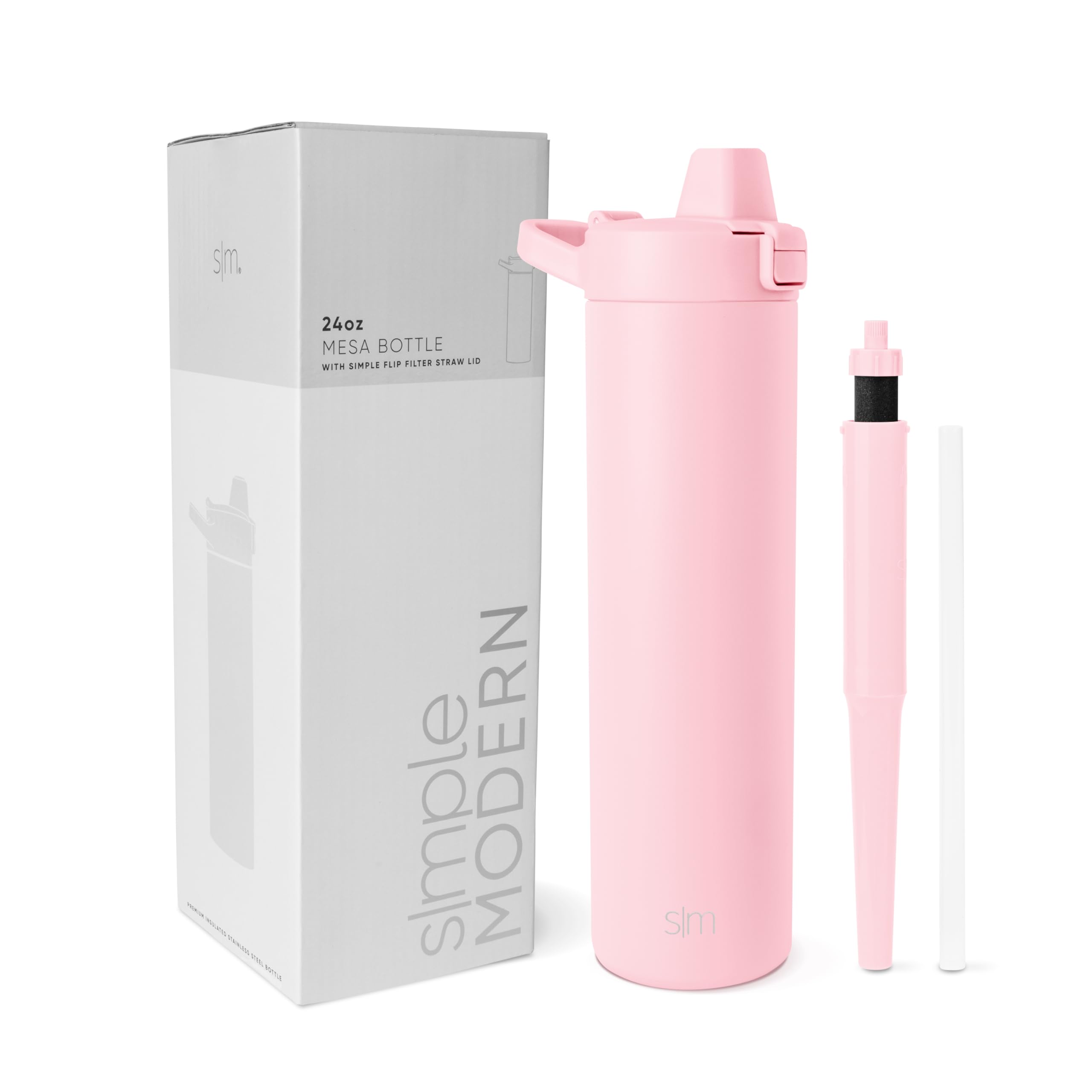 Simple Modern Filtered Water Bottle | Insulated Stainless-Steel Carbon Filter Travel Water Bottles | Reusable for Clean Drinking Water On The Go | 24oz, Blush