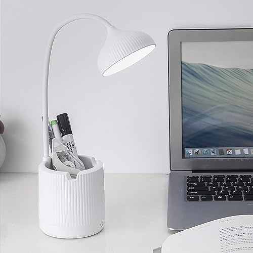 Lámpara inalámbrica, lámparas de escritorio para oficina en casa, blanco, luz ajustable de 3 velocidades, con soporte para bolígrafo, cable de carga