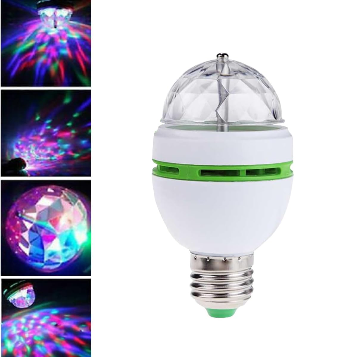 WenffbBou E27 3W LED Auto Rotating Crystal Ball Bulb, RGB Strobe Bulb Disco Ball Lights, Multi Crystal Change Color Stage Lights for Disco, Home Parties, Birthday Party Club Bar (1 Pcs)