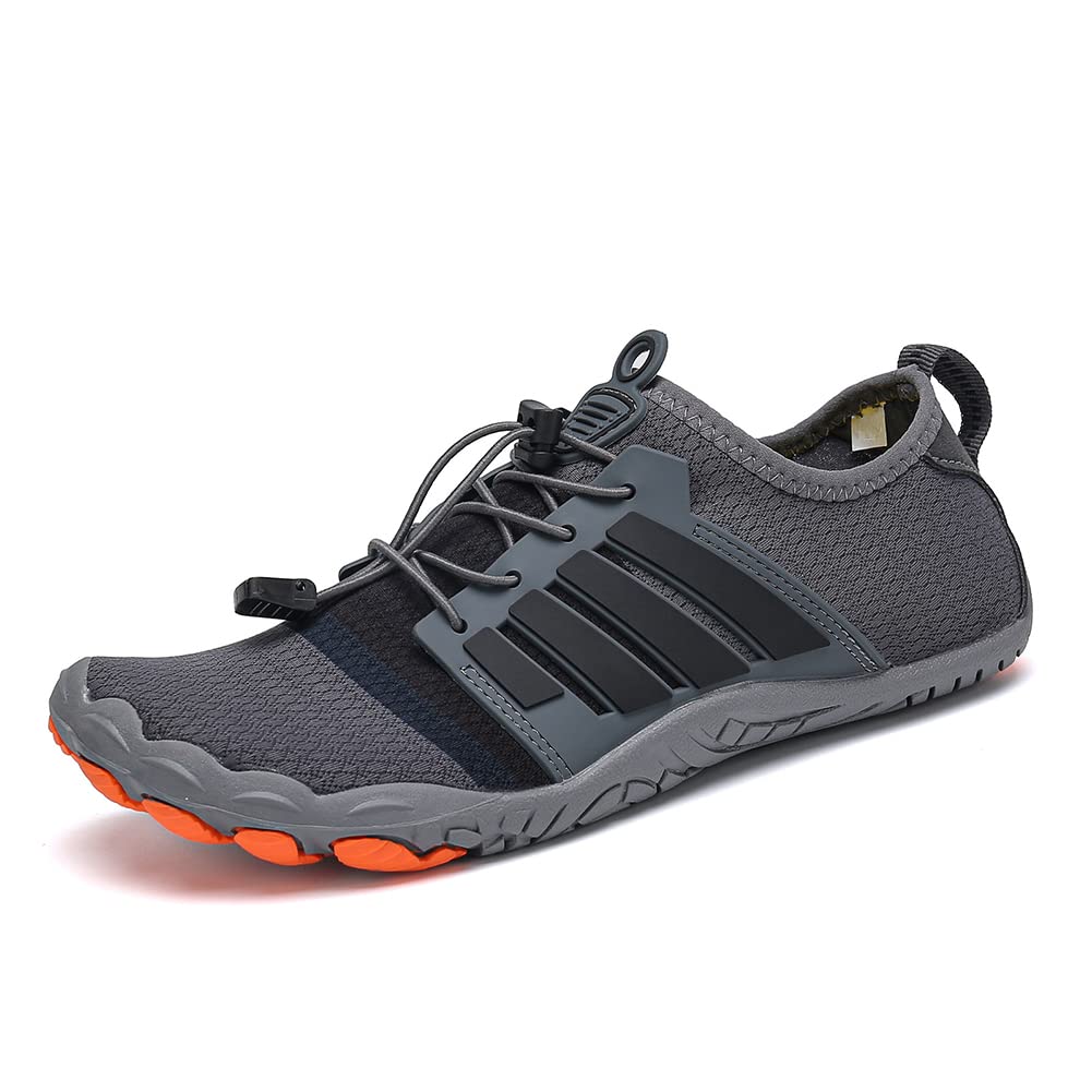 RUYI Unisex Barfußschuhe Damen Herren Traillaufschuhe, Weich Leicht Fitnessschuhe mit rutschfest Sohle & Breiter Zehenbox, Schnell Trocknend Badeschuhe, A35 Grau, 40 EU