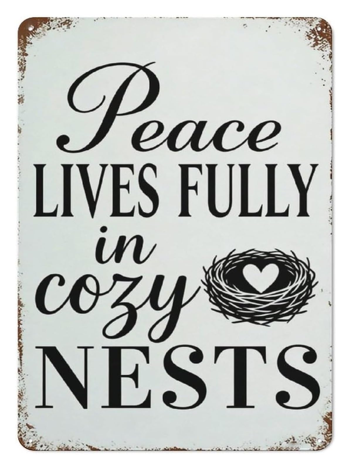 ZDVHOMCB Rustic Peace In Cozy Nests Metal Sign Vintage Bird Nest Wall-Art For Farmhouse Kitchen Reading Nook Sunroom 8 X 12 inch