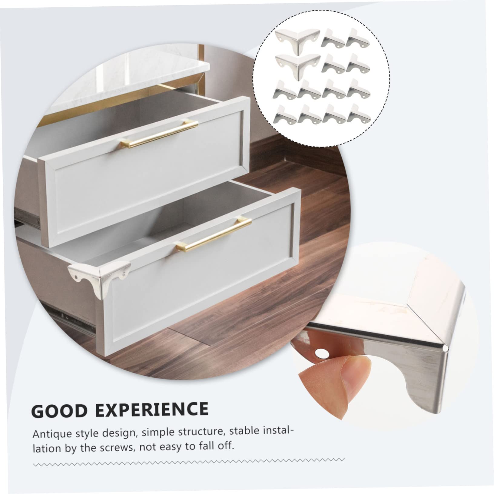 KALLORY 3sets 16pcs Box Antique Decorative Corner Guards Box Edge Safety Protectors for Jewelry Cases Durable Material Unique Design for Boxes and DIY Projects 16pcs*3