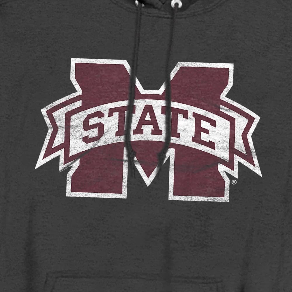 Mississippi State Bulldogs Official Distressed Primary Unisex Adult Pull-Over Heather Hoodie,Black Heather, X-Large