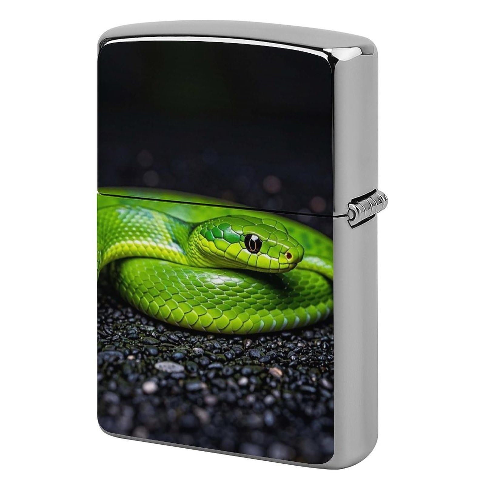 The Green Snake Lighter Case for Men, Personalized Lighter Cover for Valentine's Day Gifts, Flip-Top Lighters Shell for Outdoor, Portable Lighters Protective Sleeve