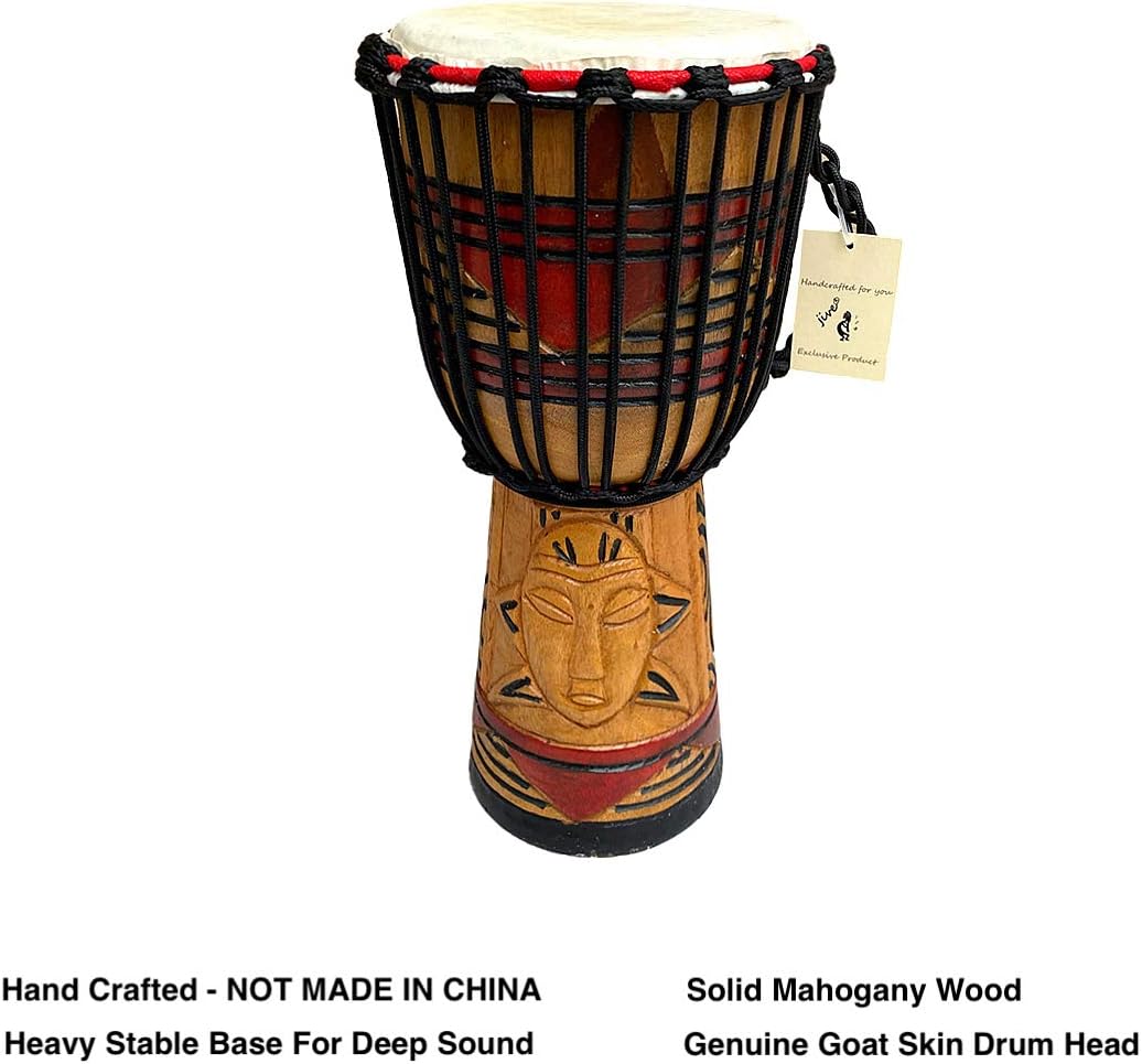 IVE BRAND Djembe Drum Bongo Congo African Mahogany Wood Drum With Heavy Base Goat Skin Drum Head Hand Carved Professional Quality - 16" High - NOT MADE IN CHINA (16" High Woman Face)