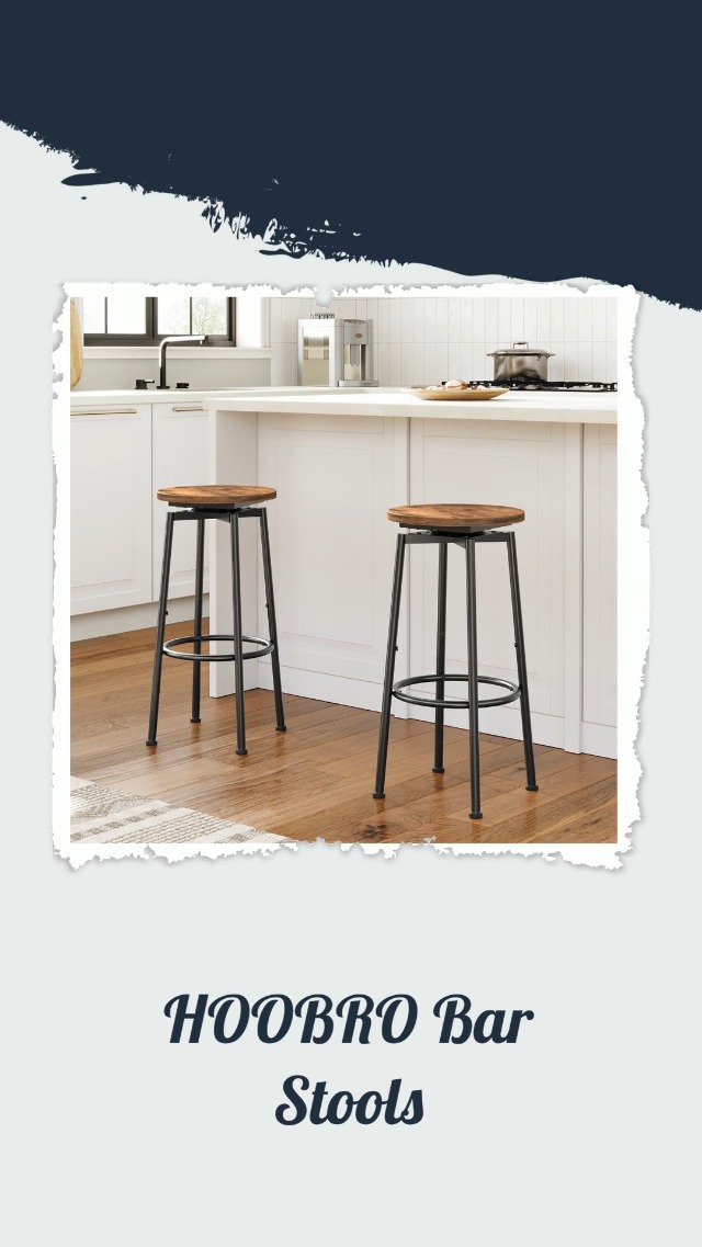 HOOBRO Set de 2 Butacos de Barra Giratorios, 24.9" Asientos Redondos, Modernos, con Patas Ajustables, para Cocina y Bar, Color Marrón Rústico y Negro BF24BY01 miniatura 7