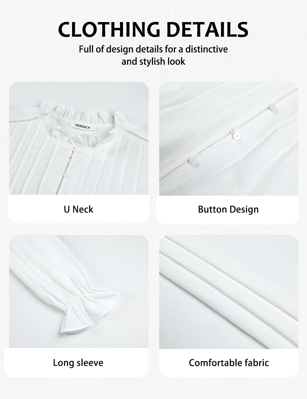 Bsubseach Chemisier de travail à manches longues bouffantes en coton texturé avec col à volants pour femme