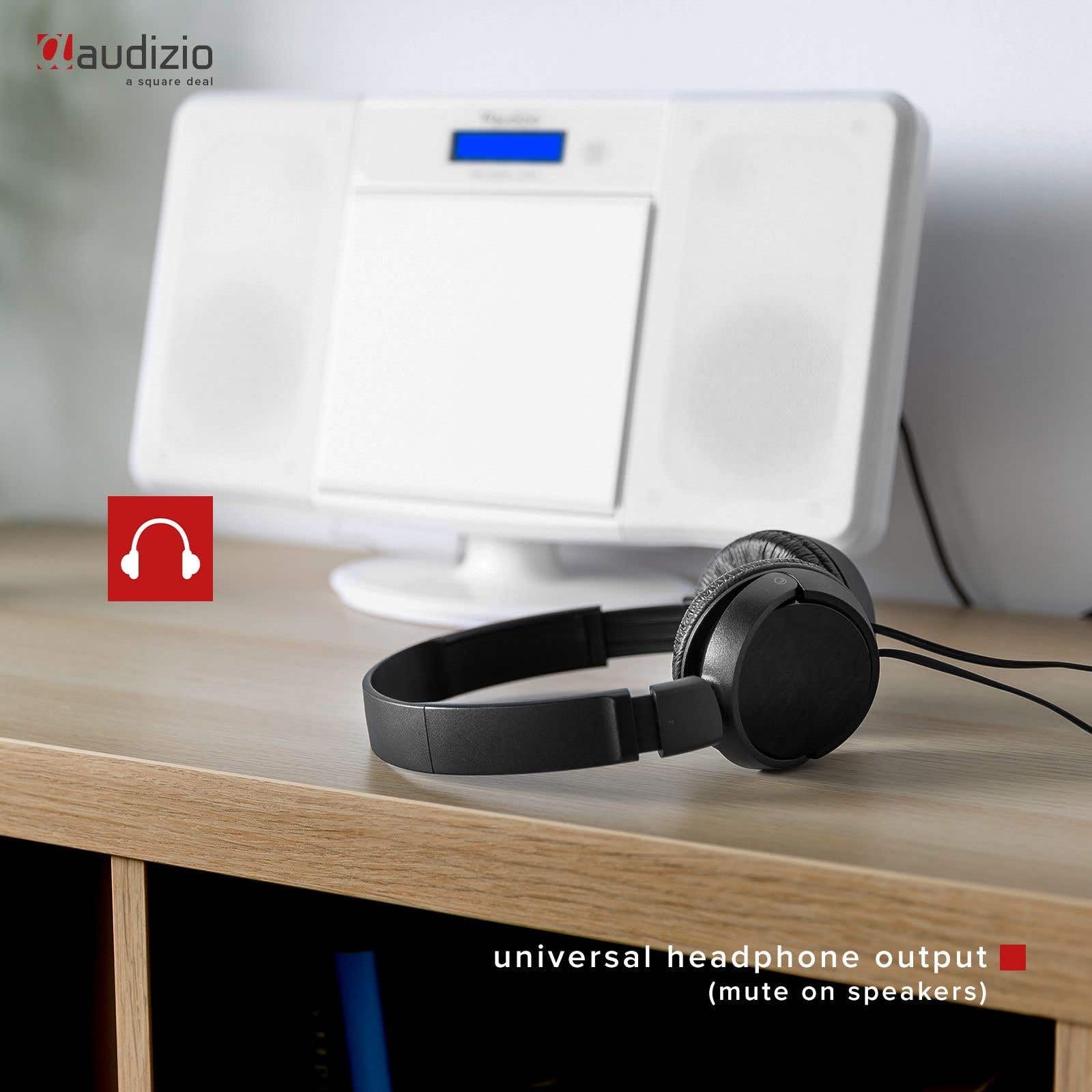 Audizio Nimes Home Sistema estéreo HiFi con Bluetooth, Reproductor de CD, MP3 USB, sintonizador de Radio FM, Incluye Mando a Distancia, X-Bass, Conexion de Auriculares - Blanco
