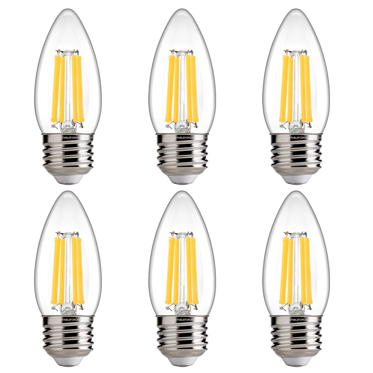 FLSNT 100W Equivalent LED Chandelier Light Bulbs E26 Base, 5000K Daylight Dimmable LED Candelabra Bulbs, 800LM, 6 Pack UL,CA65 Listed.