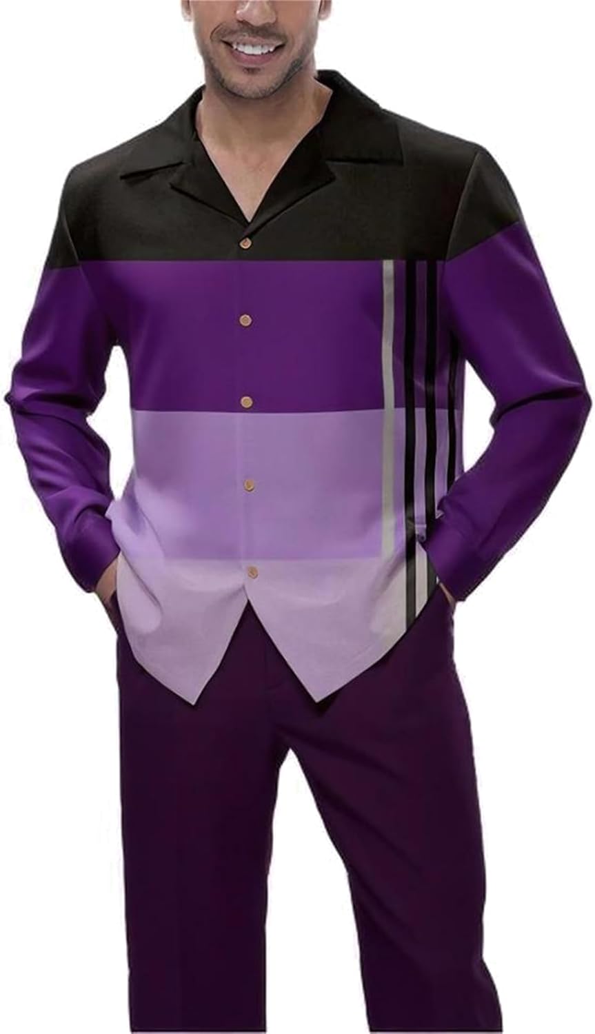 Men's 2 Piece Dress Shirts Suits Long Sleeve Big Men Leisure Formal Shirts Pants Sets S-5XL