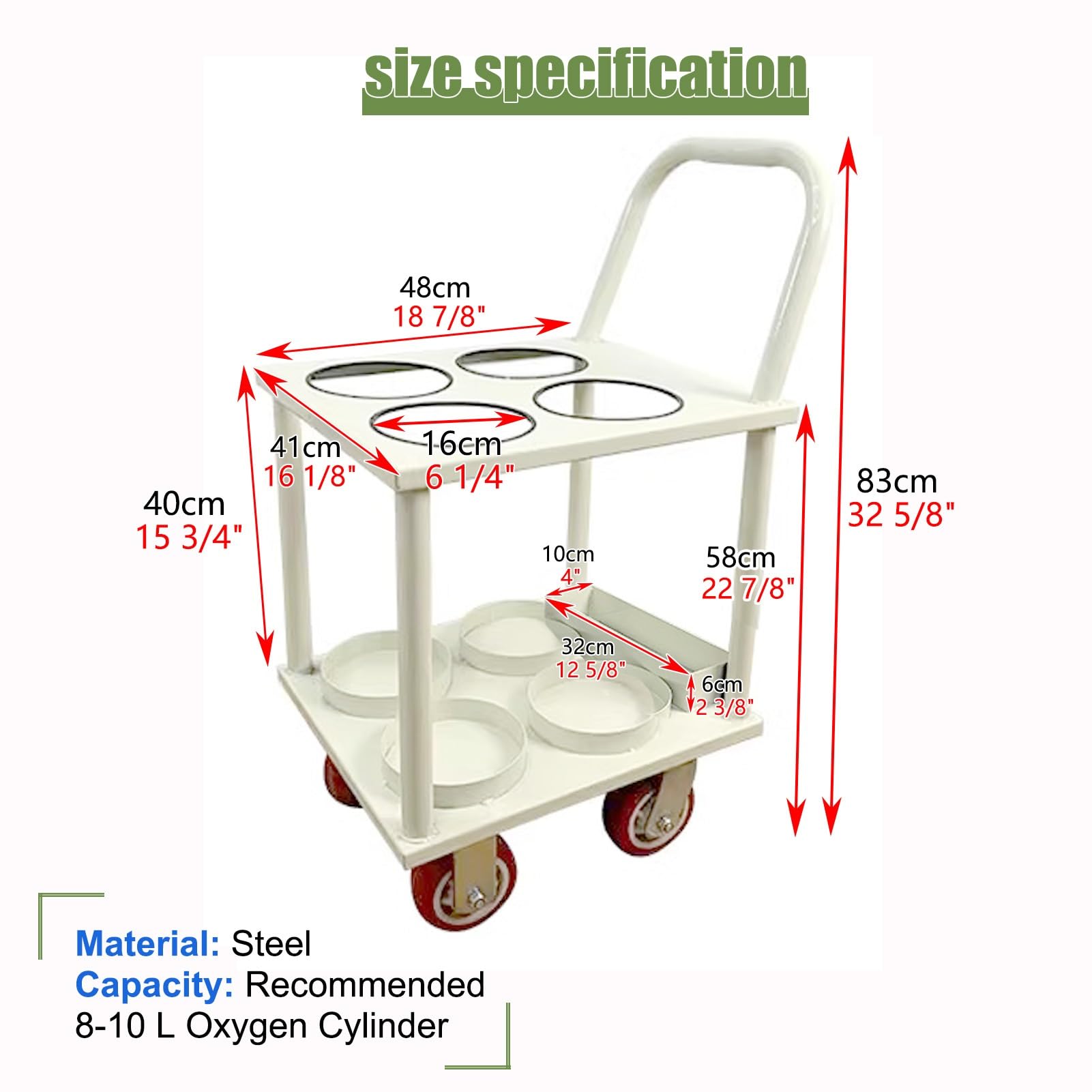 Soporte para Botella de Oxígeno Carretilla de Mano para Gas de Soldadura, Soporte para Tanque de Oxígeno Carro de Movilidad para 4 Tanques, Estante de Almacenamiento para Botellas de Gas con Ranuras p
