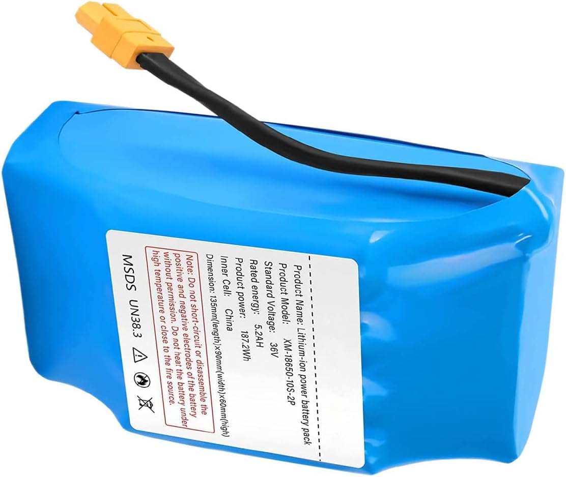 TEMIBATT 36V 5.2H Hoverboard Battery Replacement Rechargeable Li-ion Battery Pack 10S2P for Hoverboards, Dimension: 135 * 75 * 60mm (5.3 * 2.95 *